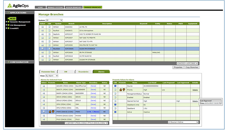 AgileOps Alarm Settings View